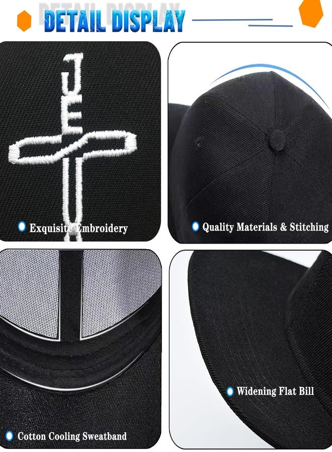 viofre Snapback Hats for Men Embroidery Flat Bill Hats for Men Women Christian Hat Fitted Jesus Cross Hat Black Baseball Adjustable Hip Hop Cool Cap Snap Back Trucker Skateboard Christ Gift - Image 5